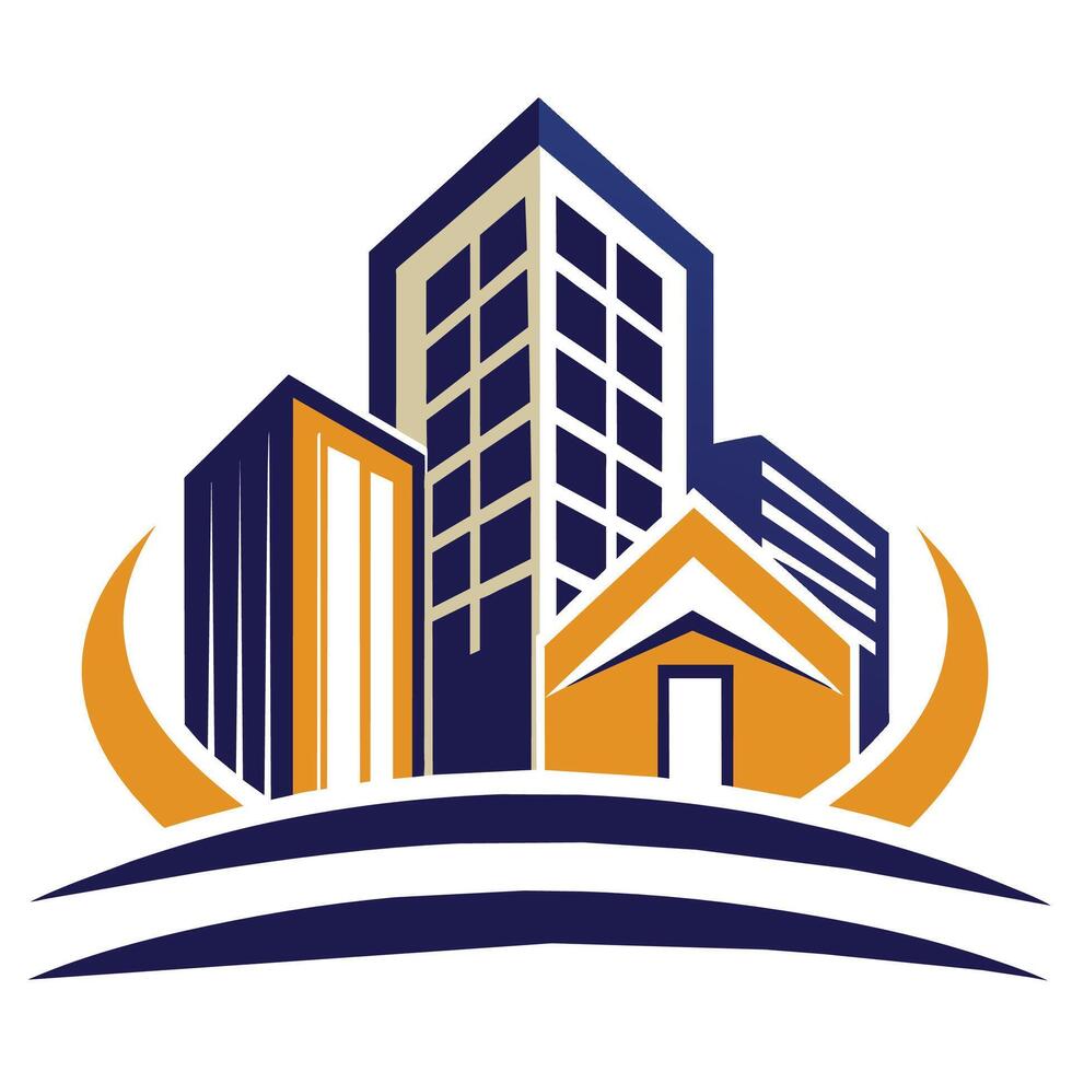 The logo for Urban Heights, a real estate development company, features a modern building design, Building real estate logo design vector