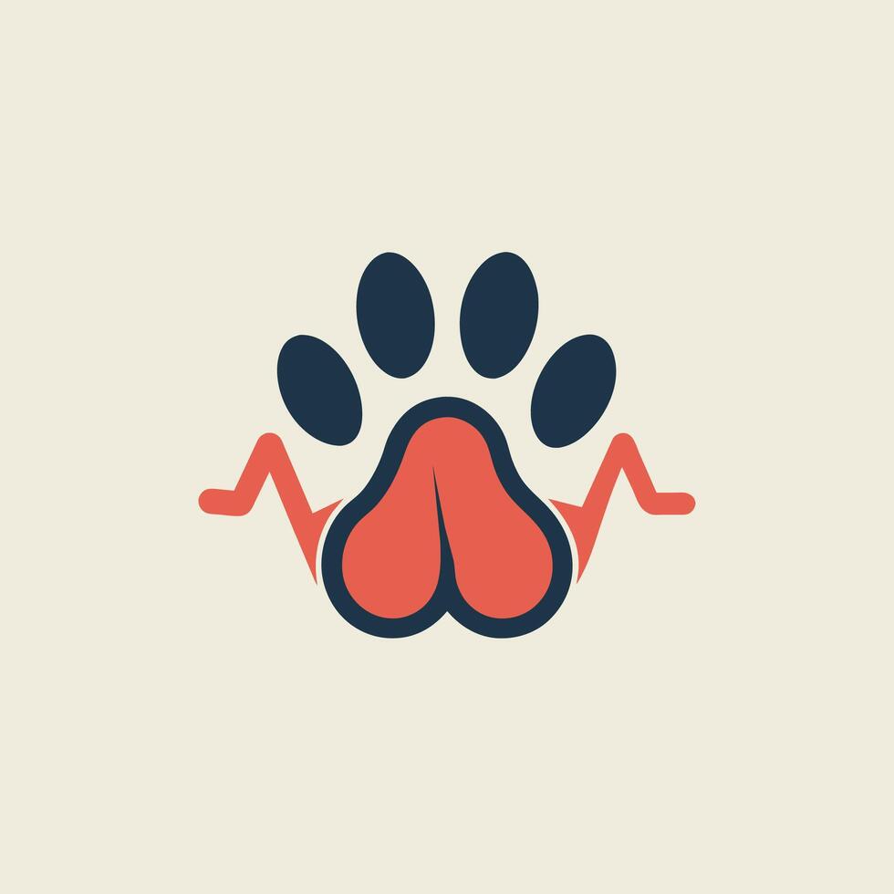 de cerca de un perros pata con un vibrante rojo corazón símbolo en él, exhibiendo amor y afecto, limpio, minimalista diseño de un mascota pata y latido del corazón línea vector