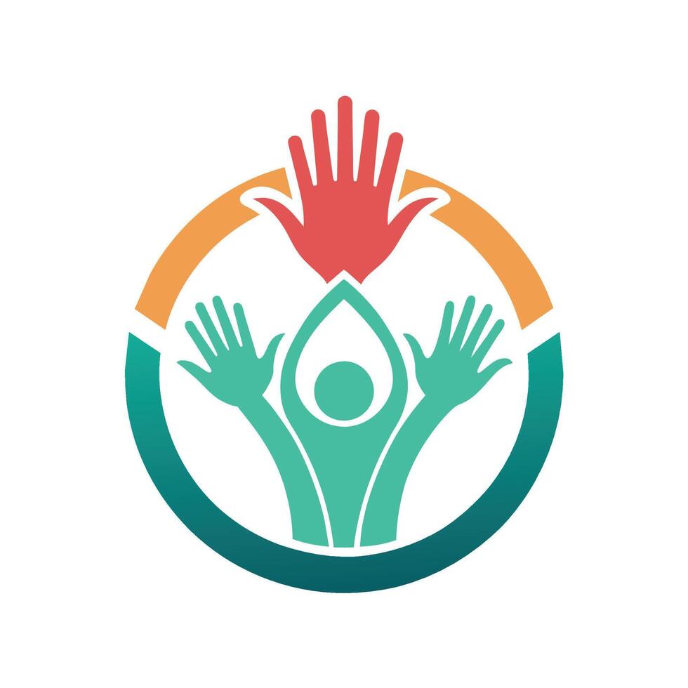 un logo presentando manos y un persona participación un flor, simbolizando ayuda y apoyo, un símbolo para un voluntario grupo ese vitrinas Ayudar manos en un limpio, moderno estilo vector
