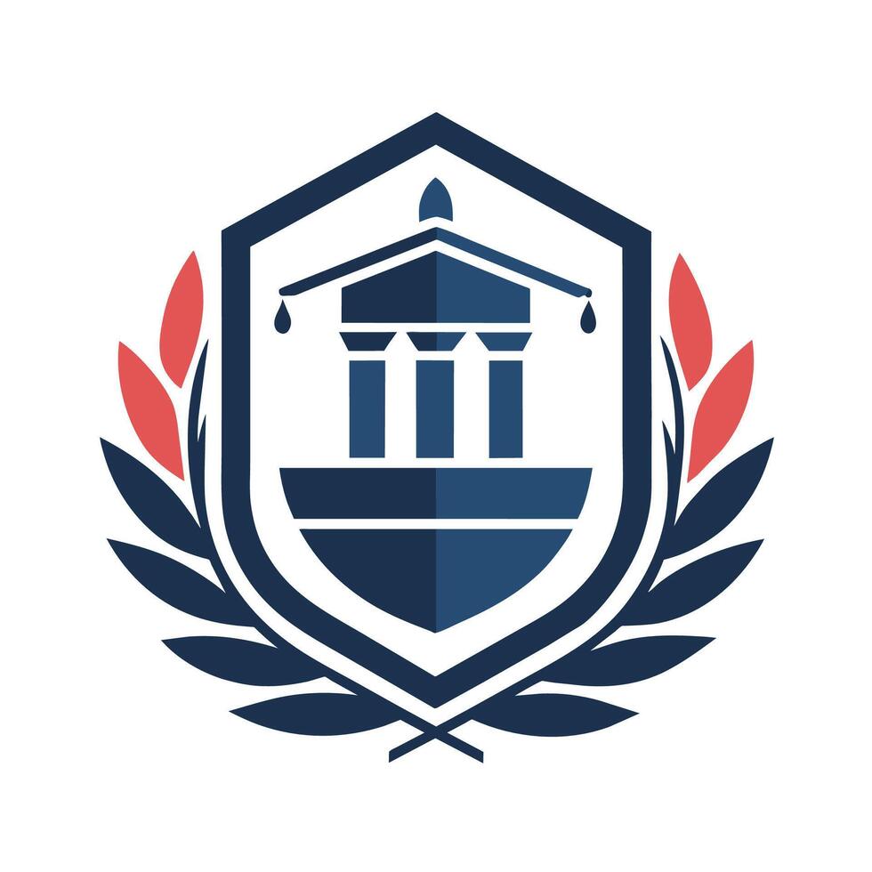 A shield featuring a building at its center, symbolizing strength and foundation, A subtle, sophisticated logo incorporating symbols of higher education vector