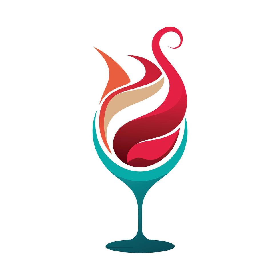 A wine glass with a sleek design featuring a vibrant red and orange swirl, A sleek design of a wine glass with swirling liquid, minimalist simple modern logo design vector