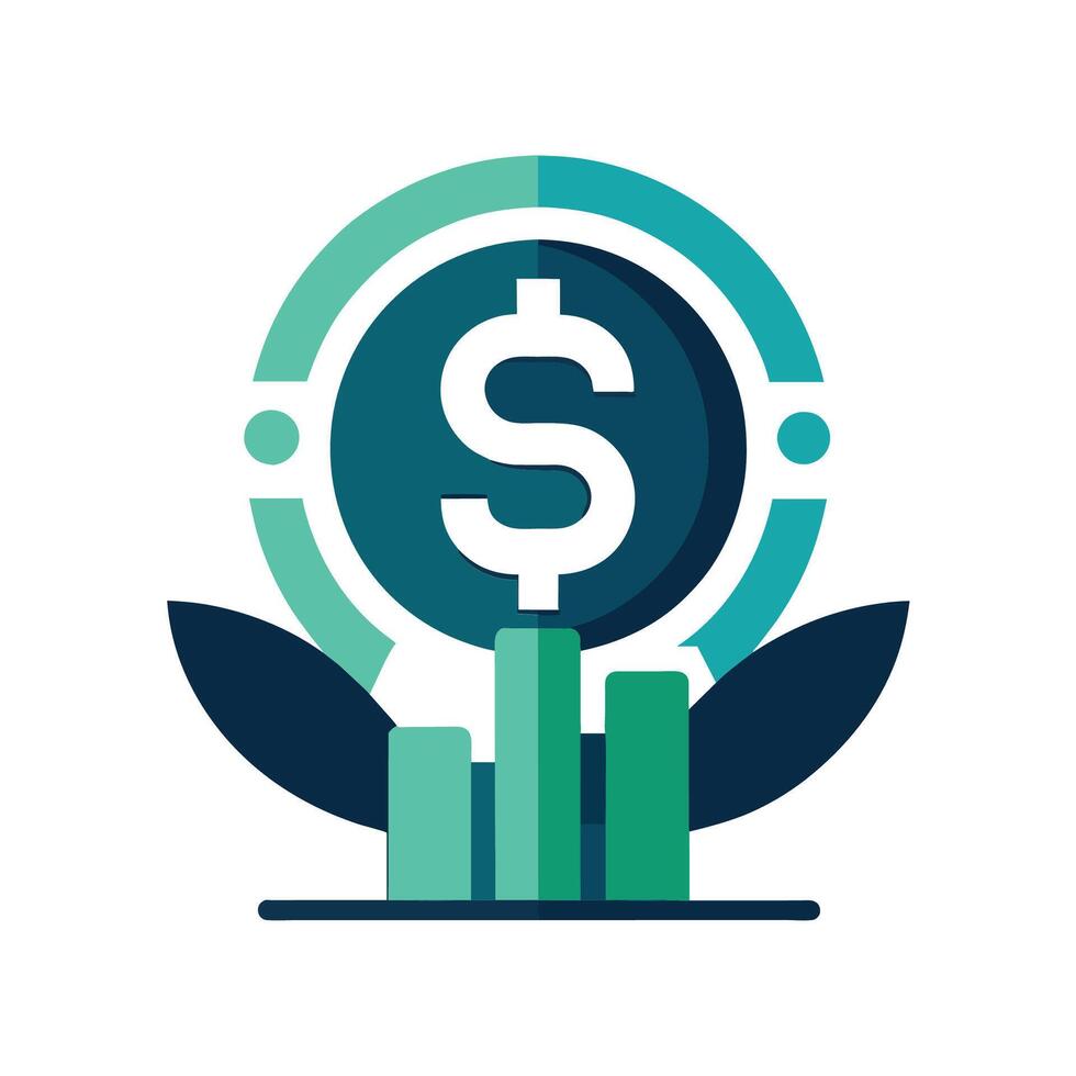 A dollar sign symbol is placed on top of a green plant in a minimalist setting, Create a minimalist icon featuring a stylized dollar sign for a financial consulting business vector