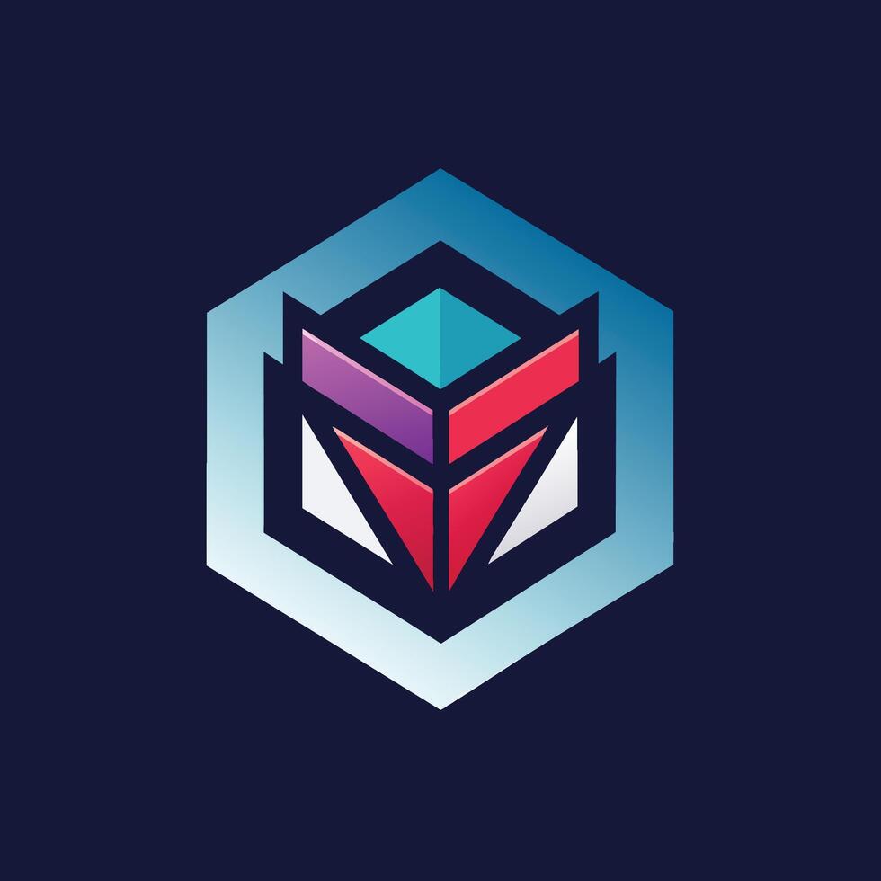 A minimalist logo featuring a colorful cube design on a dark background, Design a minimalist logo for a cutting-edge tech startup vector