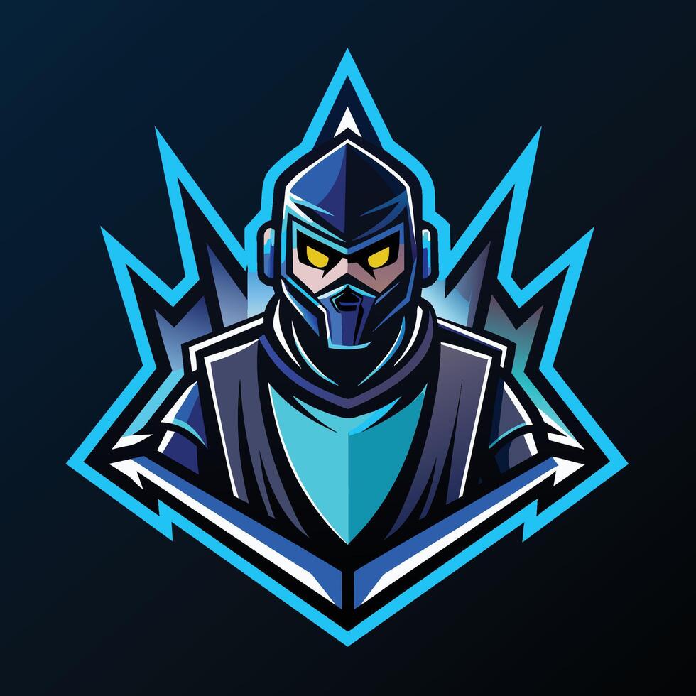 A man wearing a helmet, holding a sword, set against a dark background, Develop a minimalist logo with a subtle nod to gaming culture vector