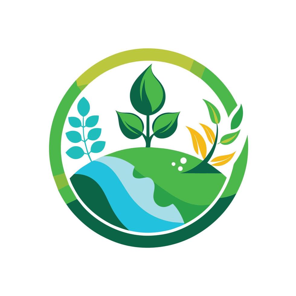 A green logo design incorporating leaves and water elements, Design a simple logo for a non-profit promoting environmental conservation and sustainability vector