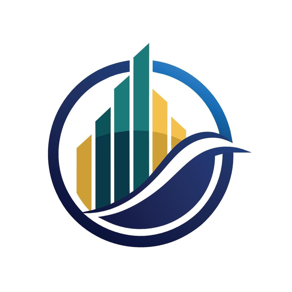 Minimalist blue and yellow logo featuring a building in the center, Develop a minimalist logo for a financial consulting firm that conveys trust and professionalism vector