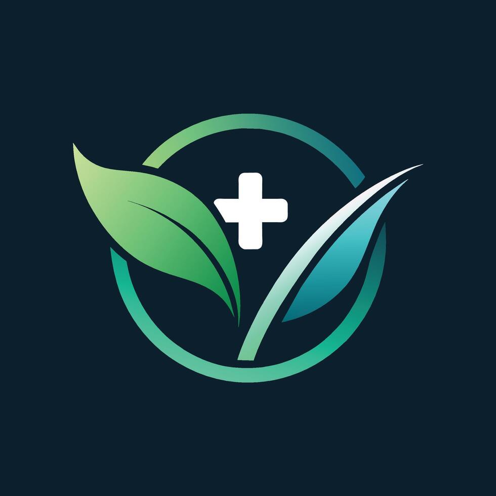 A green leaf with a cross symbol inside, creating a unique and meaningful design, Design a sleek logo for a tech-focused educational startup vector