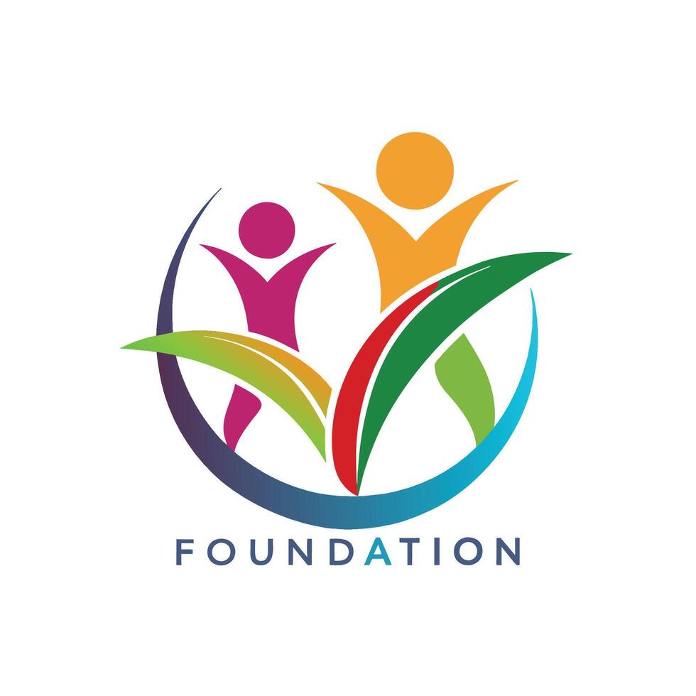 Group of People Holding Hands With the Words Foundation, Design a sleek and contemporary logo for a foundation supporting underprivileged children vector