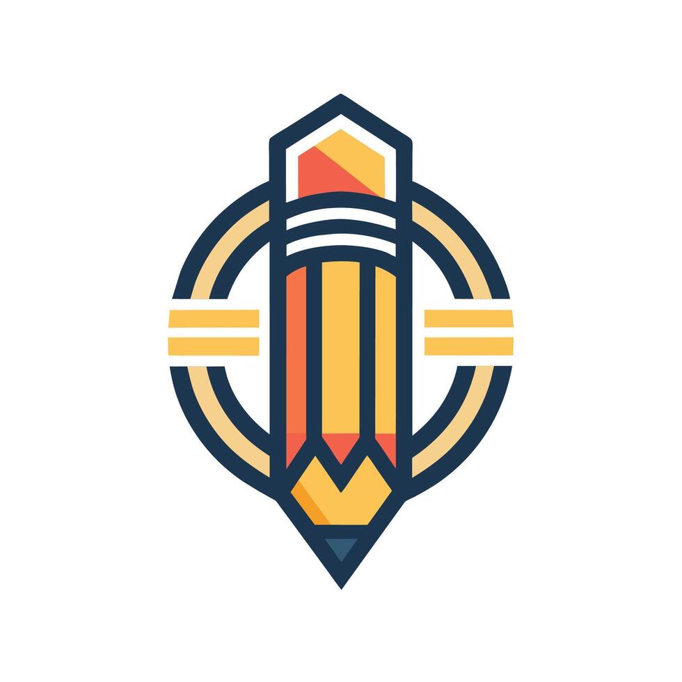 A pencil placed in the center of a circle on a white background, A stylized pencil icon as a minimalist school emblem, minimalist simple modern logo design vector