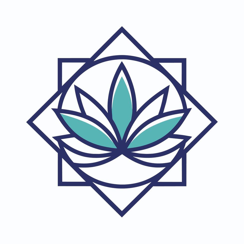 Blue and white logo featuring a lotus flower at the center in a sleek design, A sleek lotus flower logo surrounded by minimalist geometric shapes vector