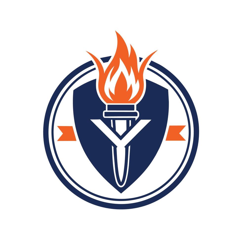 A sword with a flame burning in the middle, symbolizing power and strength, A sleek emblem for a youth mentoring program that includes a subtle torch design vector