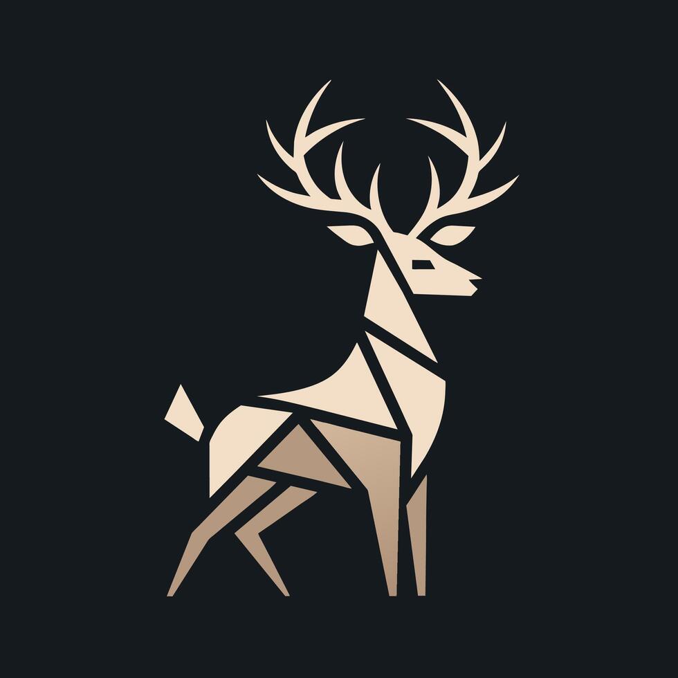 A geometric deer created using triangles against a black background, Combination of negative space and delicate lines to create a deer logo vector