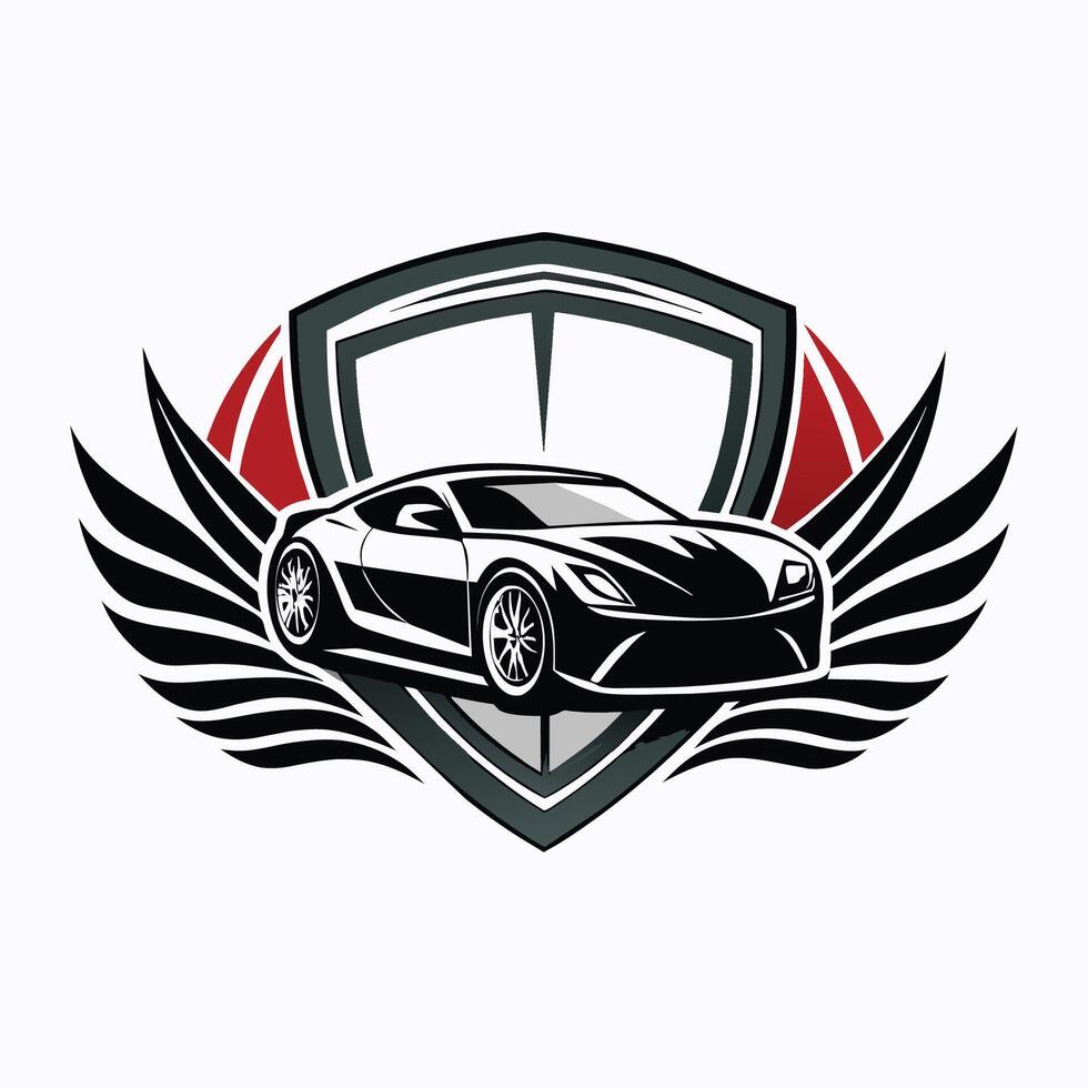 un coche presentando alas adjunto a sus lados, agregando un único y futurista elemento a sus diseño, construir un logo ese encarna el pulcro y sofisticado diseño de un lujo vehículo vector