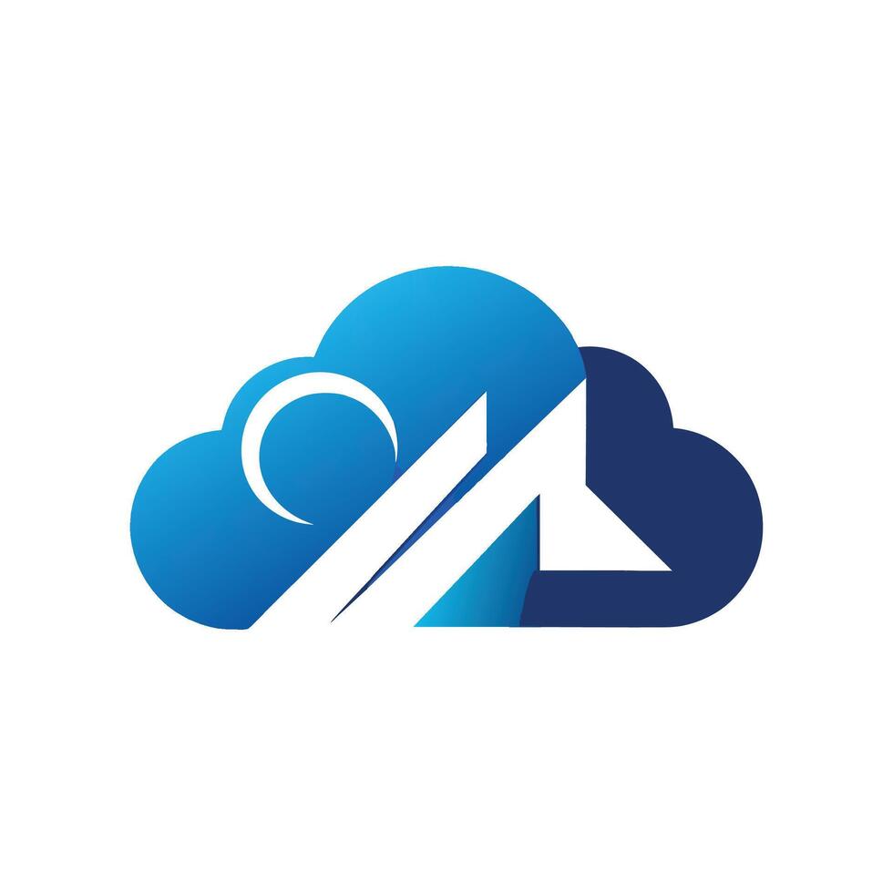 A blue cloud with a white arrow on top of it, Generate a sleek and simple logo for a cloud computing company vector