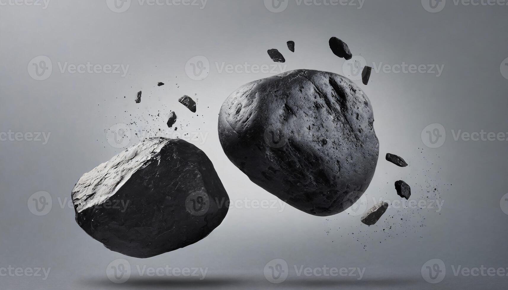 two rocks are flying in the air photo