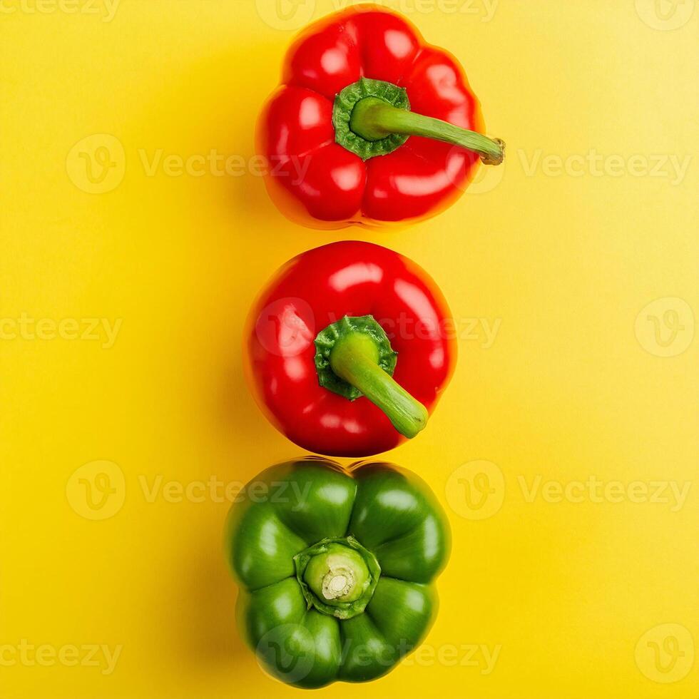 colorful bell peppers on yellow background photo