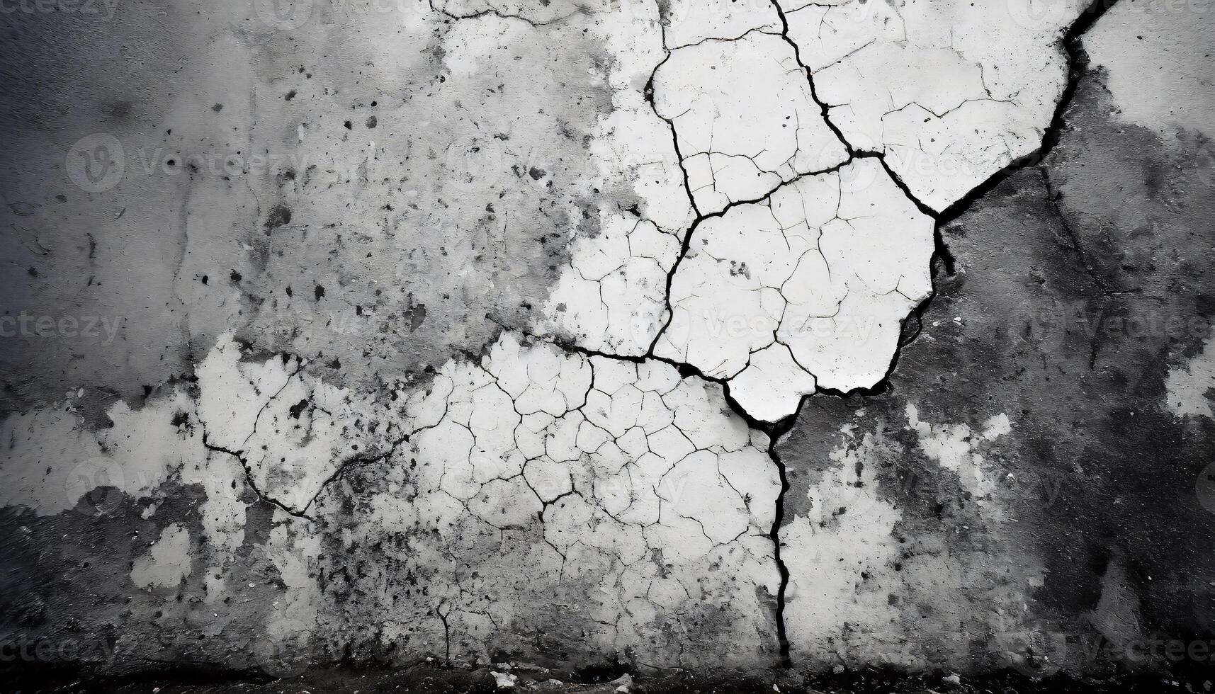 a black and white photo of a cracked wall