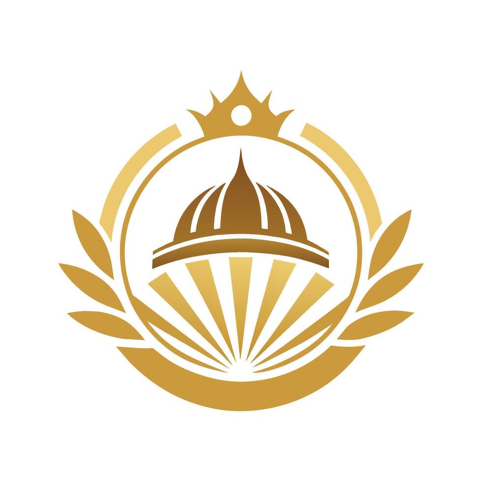 A golden emblem featuring a crown on top, suitable for a corporate event invitation design, Stylish and modern design for a corporate event invitation vector