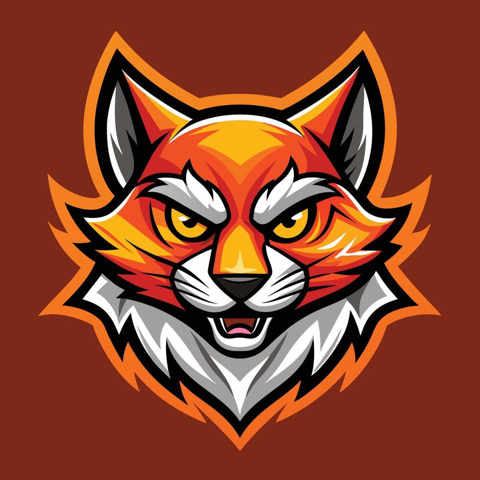 Dynamic red fox face against a brown backdrop, Dynamic Cat Head Logo, Cute Orange Mascot vector