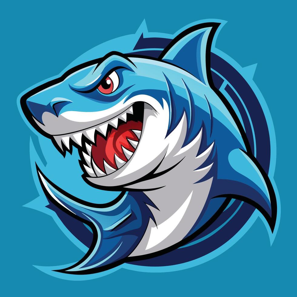 An illustration of an angry shark showing its sharp teeth with its mouth wide open, Illustrated Furious Shark, Logo, Mascot vector