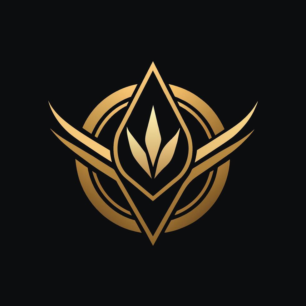 Elegant logo featuring a gold leaf on a black background, Generate a minimalist logo that exudes luxury and refinement vector