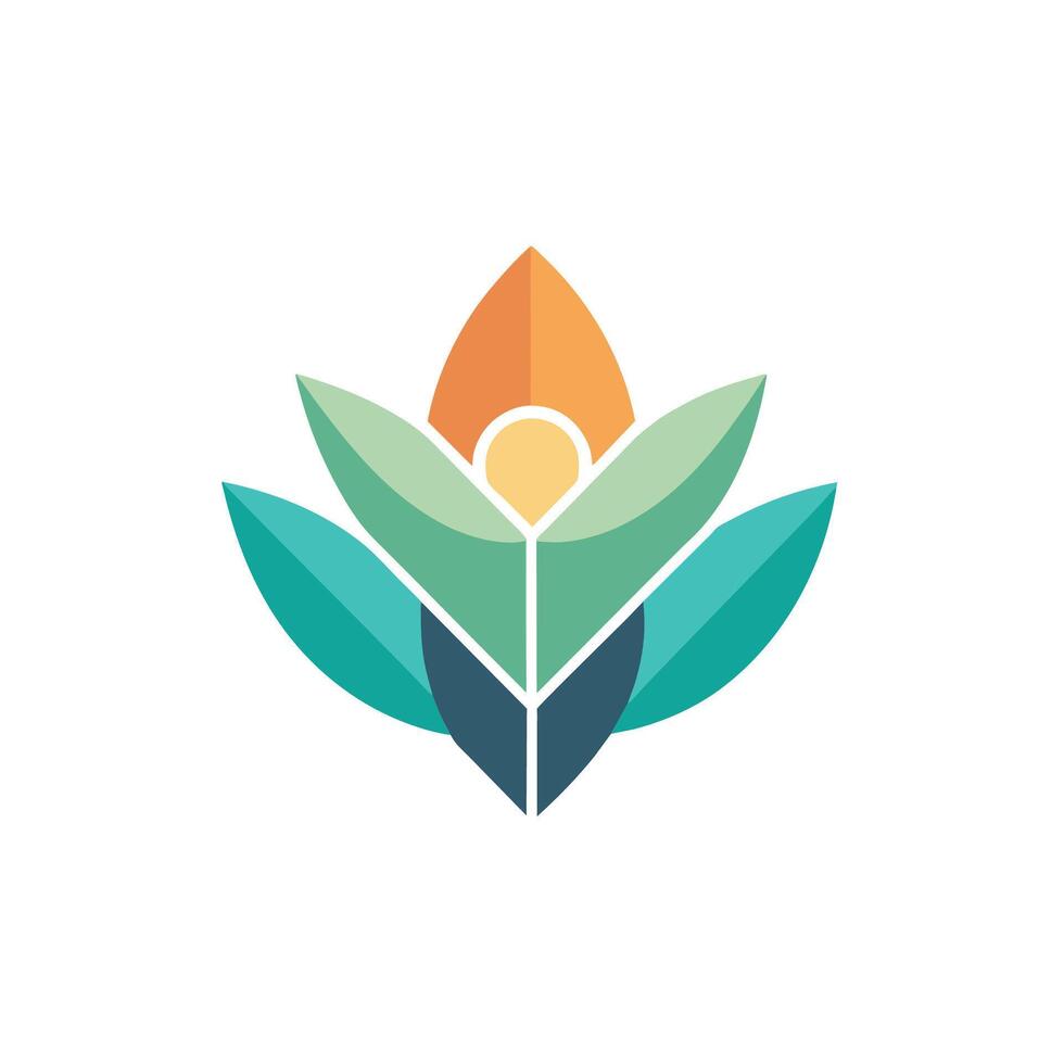 A green leaf with a sun in its center, showcasing a geometric shape symbolizing healing, Geometric shapes depicting the concept of healing and wellness vector