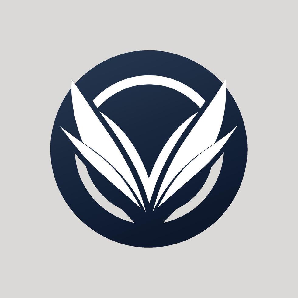 Circular logo design featuring white and blue colors with intricate leaf illustrations, Incorporate negative space to create a unique and visually appealing logo vector