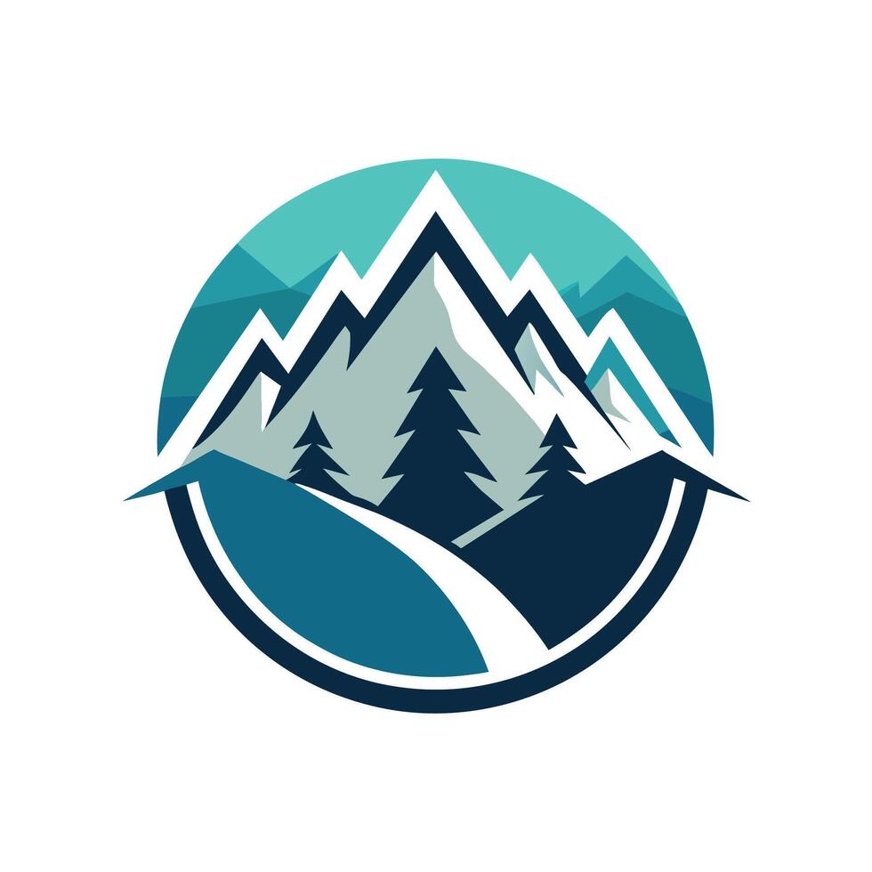 A sleek and modern logo featuring a mountain with trees in the background, Create a sleek and modern logo for a ski resort with a minimalist aesthetic vector