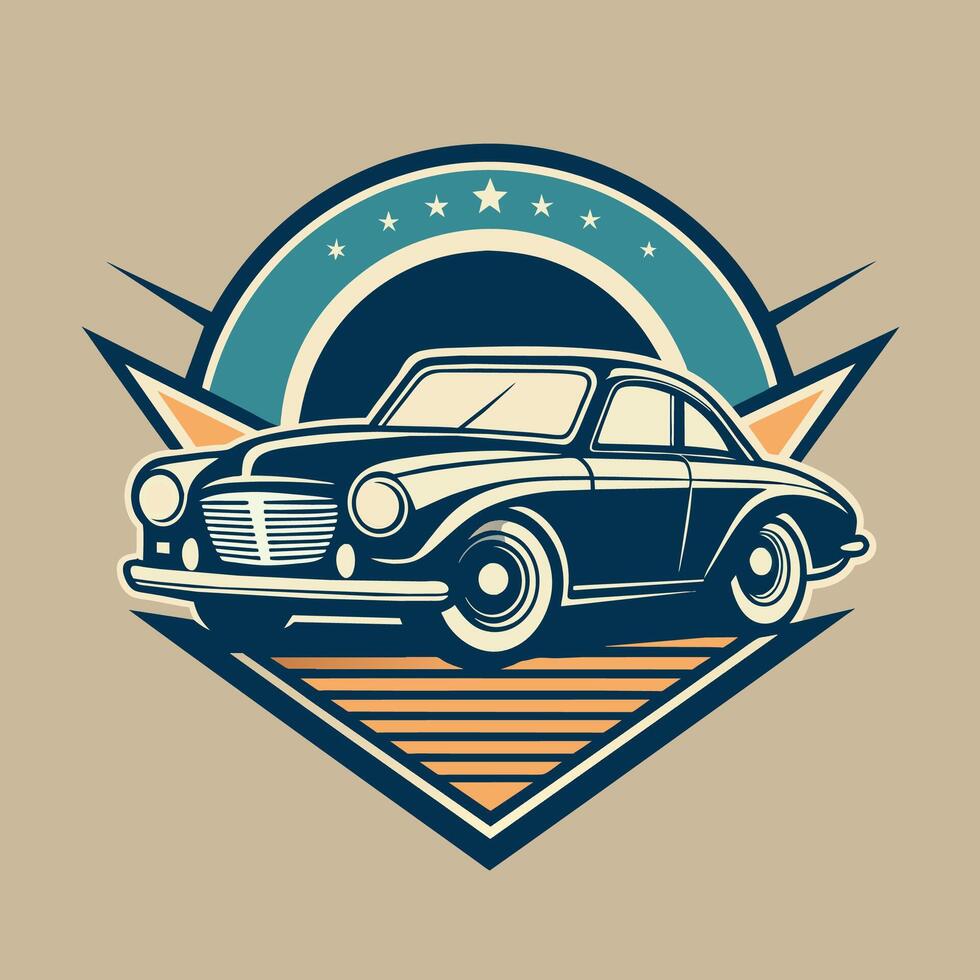 An old car adorned with stars on its roof, showcasing a nostalgic design, Design a logo that captures the nostalgia and timeless elegance of vintage automobiles vector