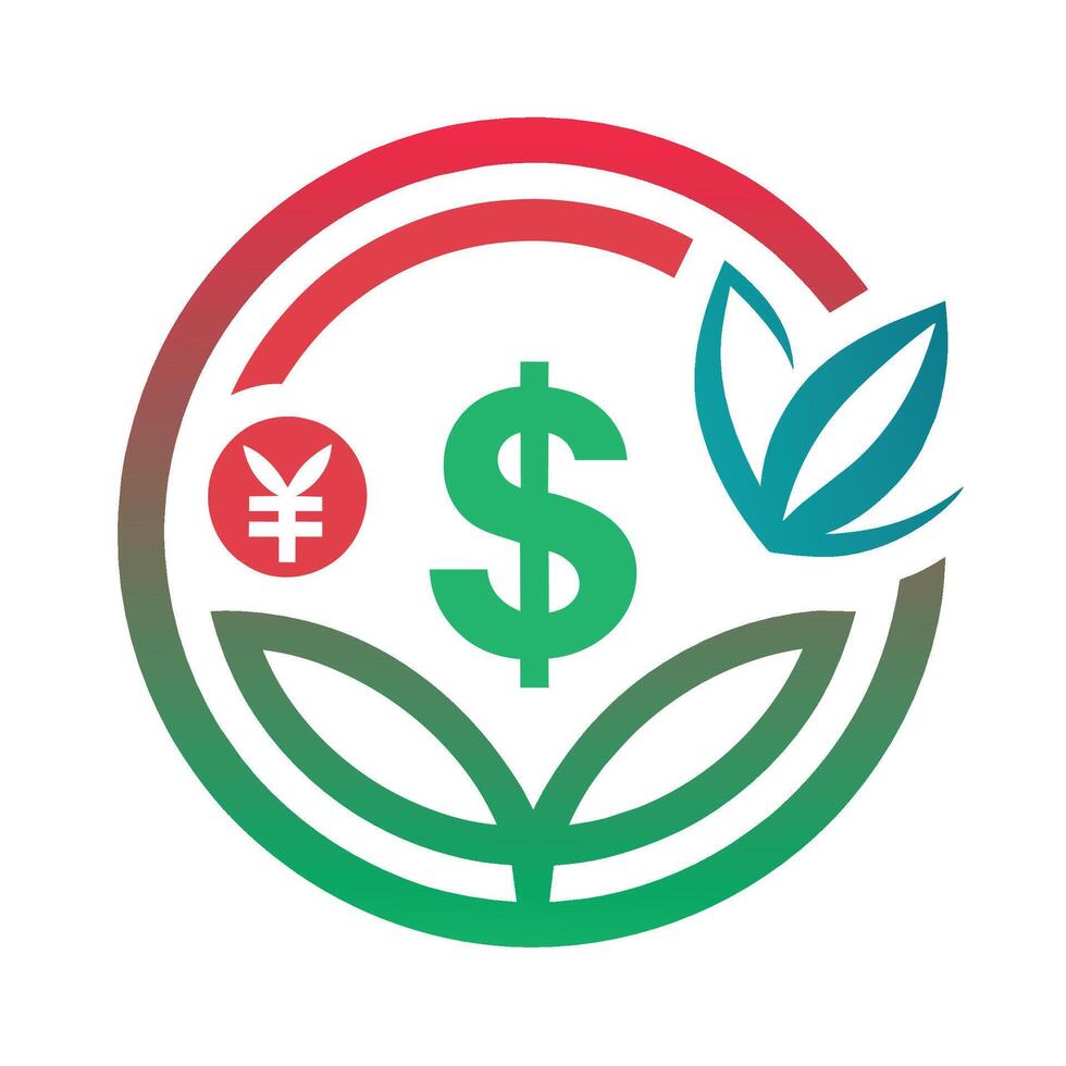 A dollar sign surrounded by green leaves with another dollar sign in the center, Incorporate currency symbols in a sleek and understated way vector