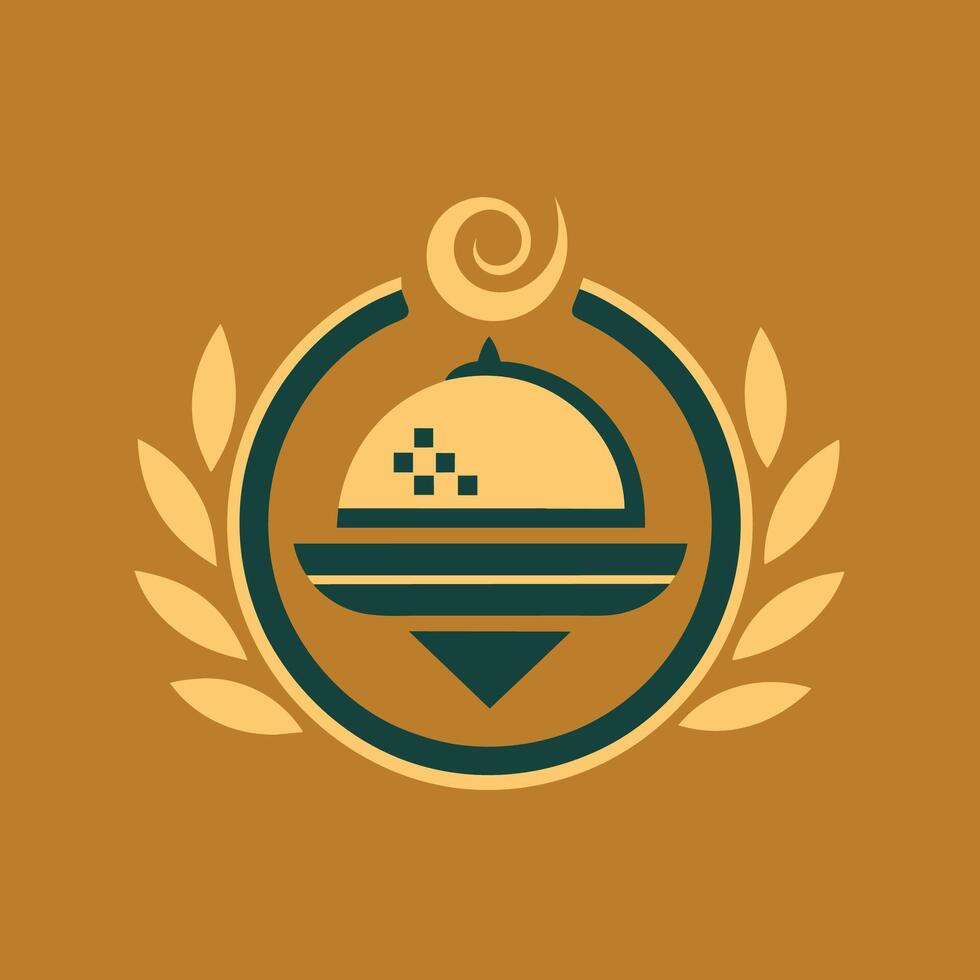 A minimalist symbol in brown and green colors set against a brown background, Generate a minimalist symbol for a gourmet food delivery service vector