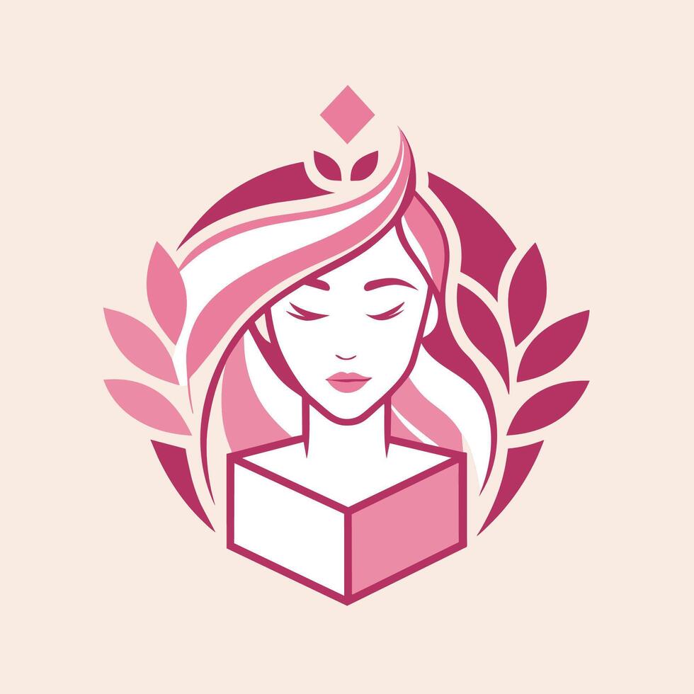 un mujer con largo pelo absorto en leyendo un libro, desarrollar un simple, elegante logo para un basado en suscripción belleza caja Servicio vector