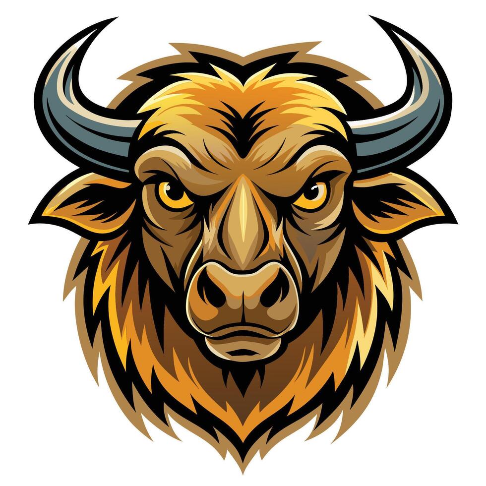 A powerful bulls head with a strikingly long horn, showcasing elegance and strength, Elegance drawing art buffalo cow ox bull head logo design vector