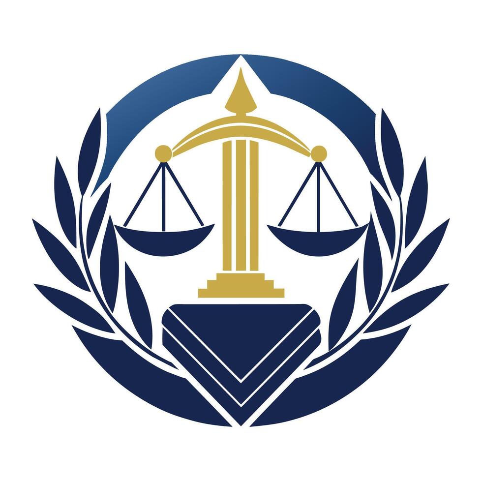 un logo presentando un escala de justicia en azul y oro colores, desarrollar un limpiar y moderno logo ese representa pericia en legal Guia vector