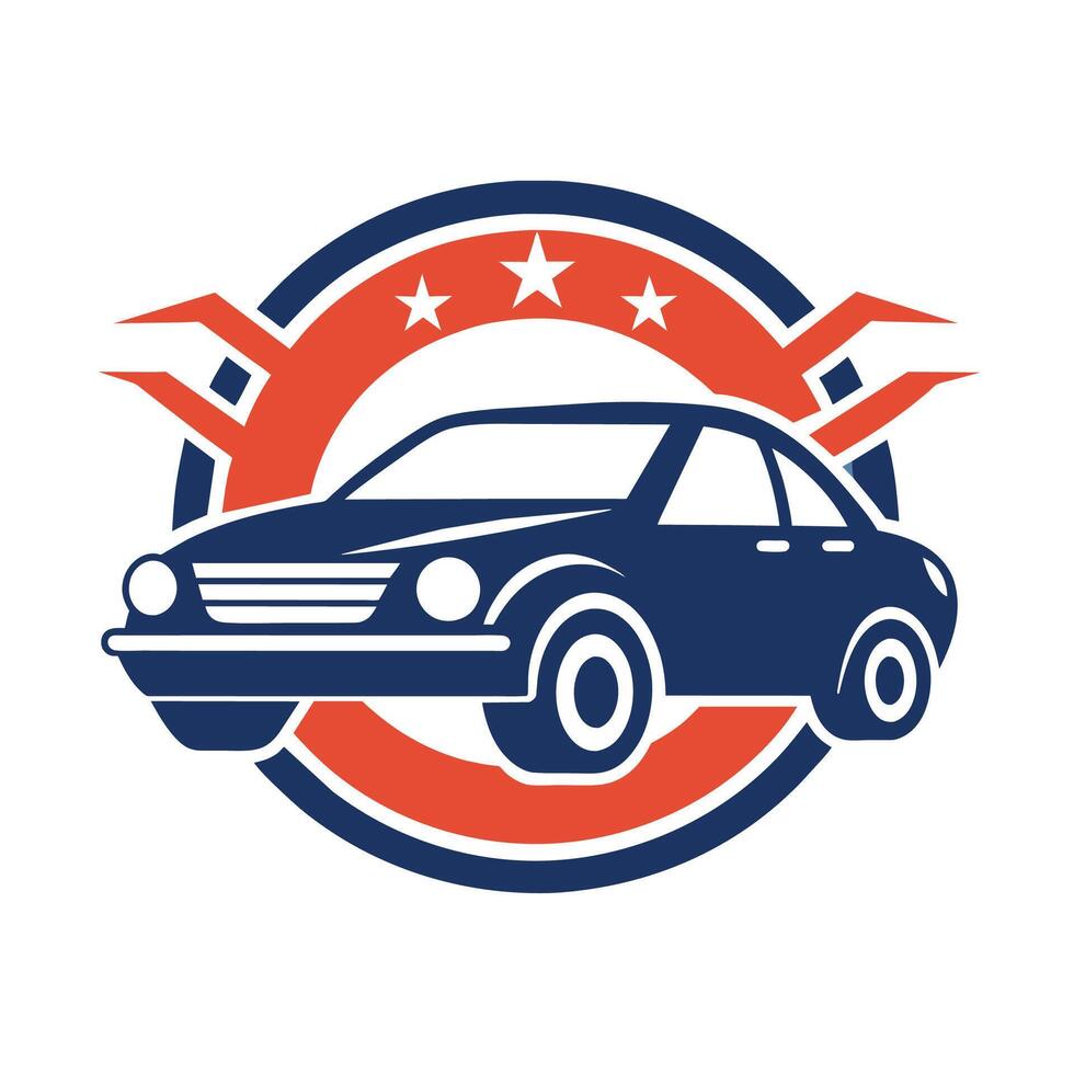 A car surrounded by stars and a circle, creating a unique and eye-catching design, Develop a clean and simple logo for a car maintenance service vector