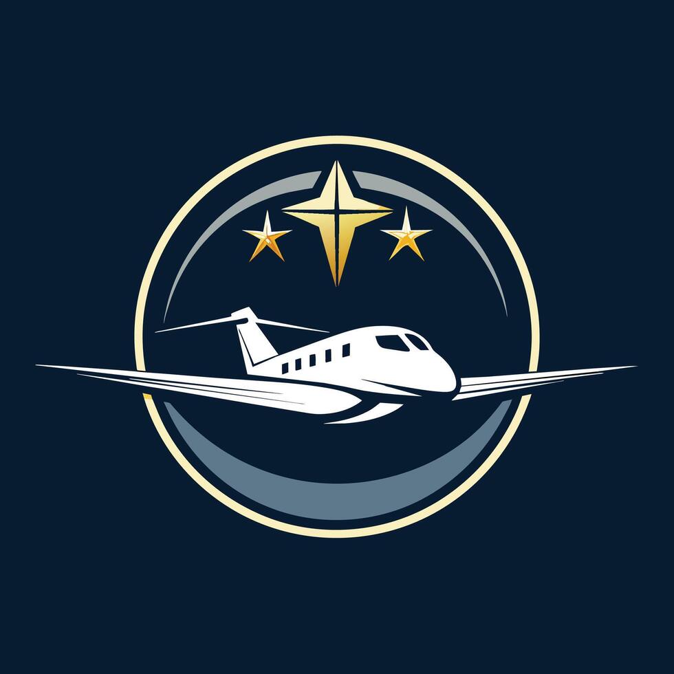 A jet airplane speeds through a sky filled with twinkling stars, Develop a minimalist logo for a modern and innovative design firm vector