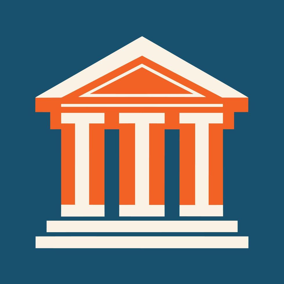Orange and white building with columns standing against a vibrant blue backdrop, Generate a minimalist logo for an architectural firm that focuses on historical preservation and restoration vector