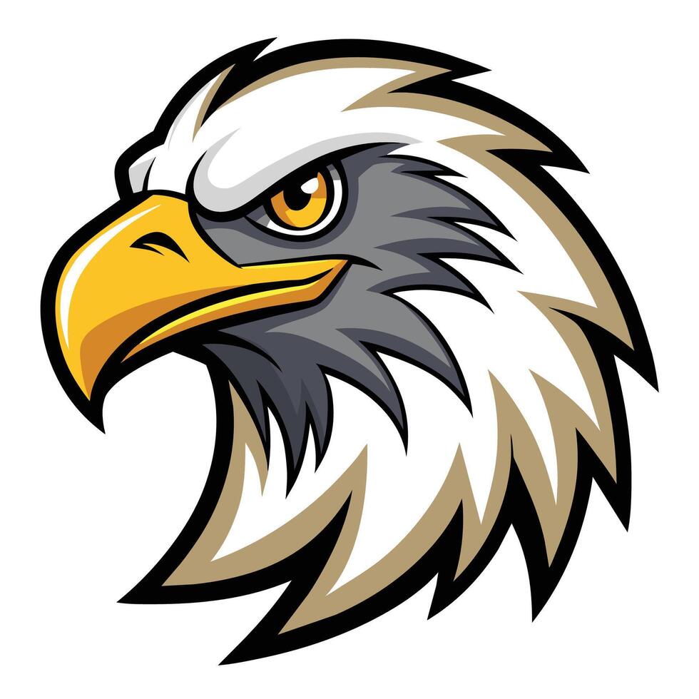 Illustration of an old school eagle mascot head against a plain white backdrop, Old School Eagle Mascot Head, Illustrated Classic Eagle Logo vector