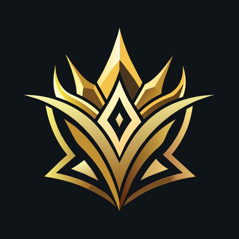 Gold crown logo symbol on a sleek black background, emphasizing luxury and elegance, Premium style abstract gold crown logo symbol vector