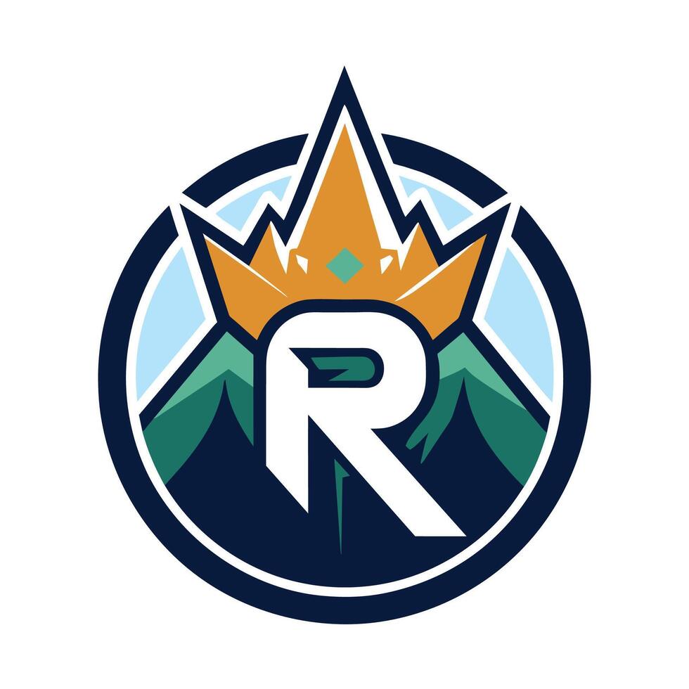 The logo features a letter R with a mountain and crown incorporated into the design, Letter r logo design with mountain and crown vector
