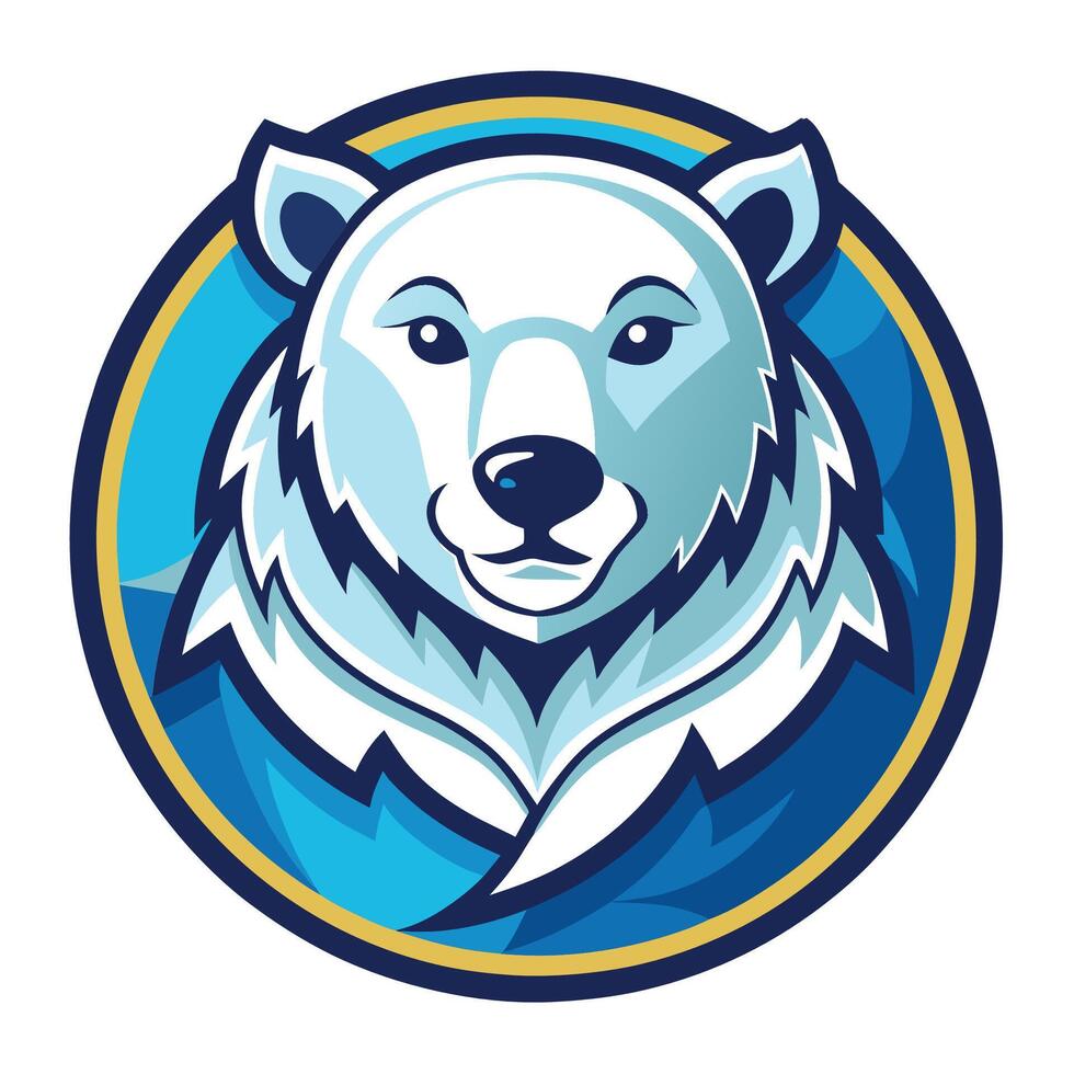 un blanco oso rodeado por un azul círculo, representado en un ilustración, ilustrado polar oso logo, Exquisito ilustrado polar oso logo vector
