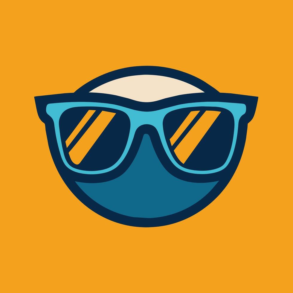 un par de de moda Gafas de sol metido en un vibrante amarillo fondo, hacer un minimalista logo exhibiendo un elegante par de Gafas de sol vector