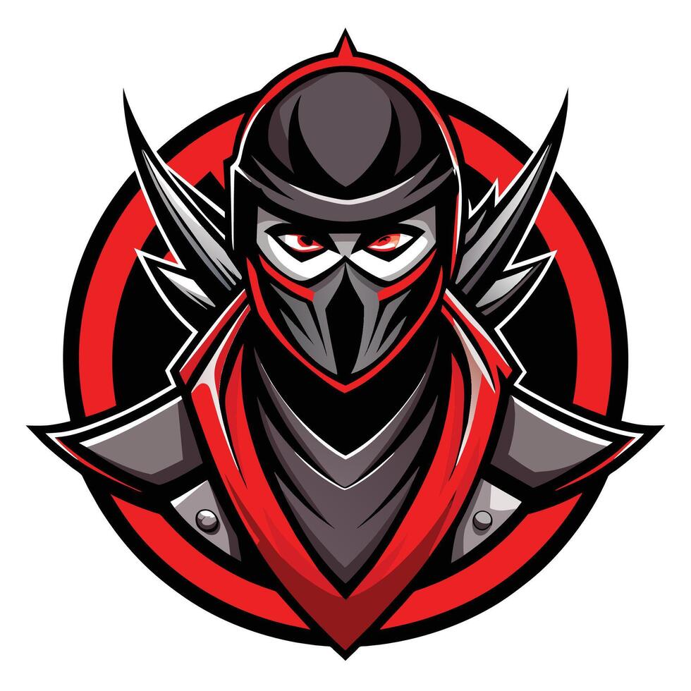A mascot representing a ninja is featured with a red circle around it, Ninja Assassin Logo vector