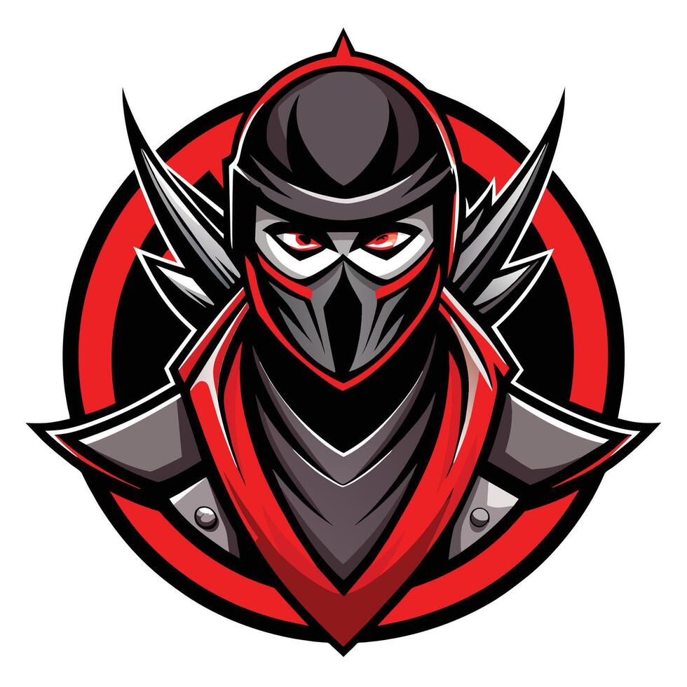 un mascota representando un ninja es Destacados con un rojo circulo alrededor él, ninja asesino logo vector