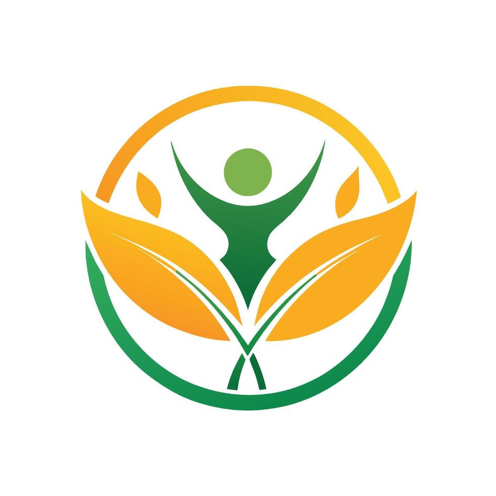 A person standing within a circle formed by leaves in a natural setting, Produce a simple yet impactful logo that symbolizes the dedication to a healthy lifestyle vector