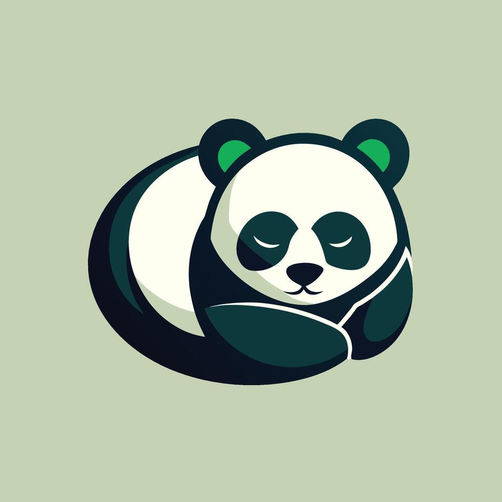 un panda oso pacíficamente dormido en parte superior de un vibrante verde fondo, dormido panda logo diseño con mínimo negativo espacio concepto vector