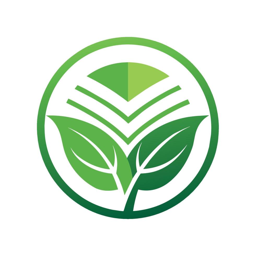 A green leaf emblem arranged within a circular design featuring clean lines and negative space, Combination of negative space and delicate lines to create a deer logo vector