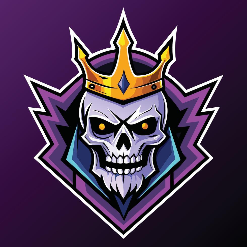 un cráneo vistiendo un corona simbolizando realeza y fuerza, deporte juego de azar equipos logo, cráneo Rey con corona mascota vector