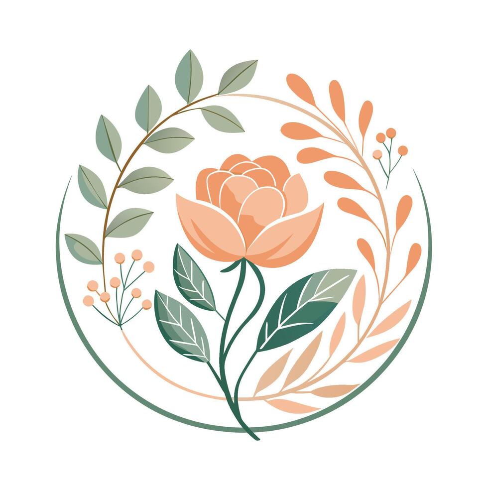 Circular design filled with various flowers and leaves in a watercolor style, Subtle watercolor floral elements for a whimsical wedding aesthetic vector