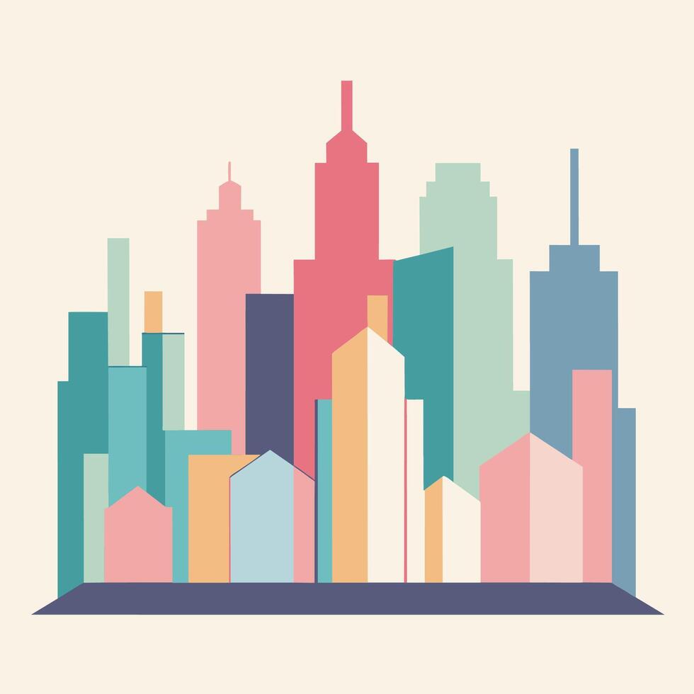 Abstract city skyline with colorful buildings in pastel shades, Abstract city skyline in pastel colors, minimalist simple modern logo design vector